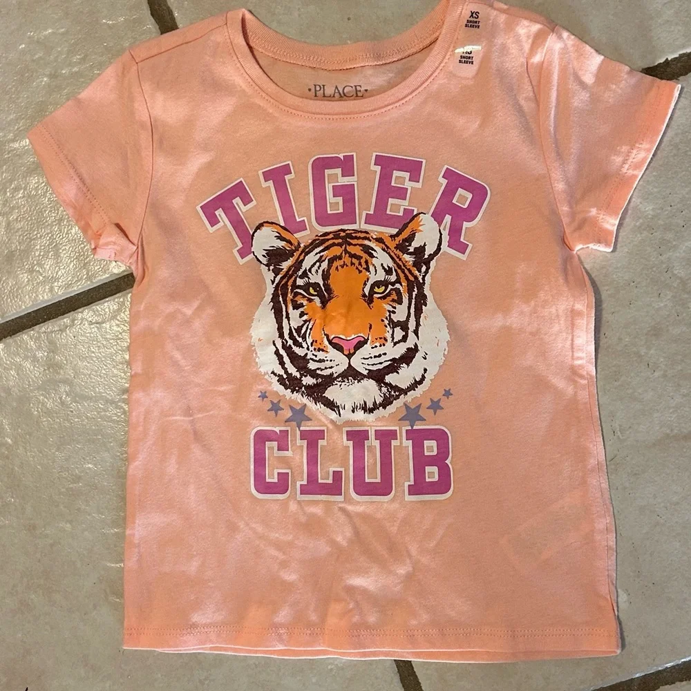 NWT CHILDRENS PLACE Tiger Club Soft Casual Crew Neck Girls Graphic T-Shirt XS